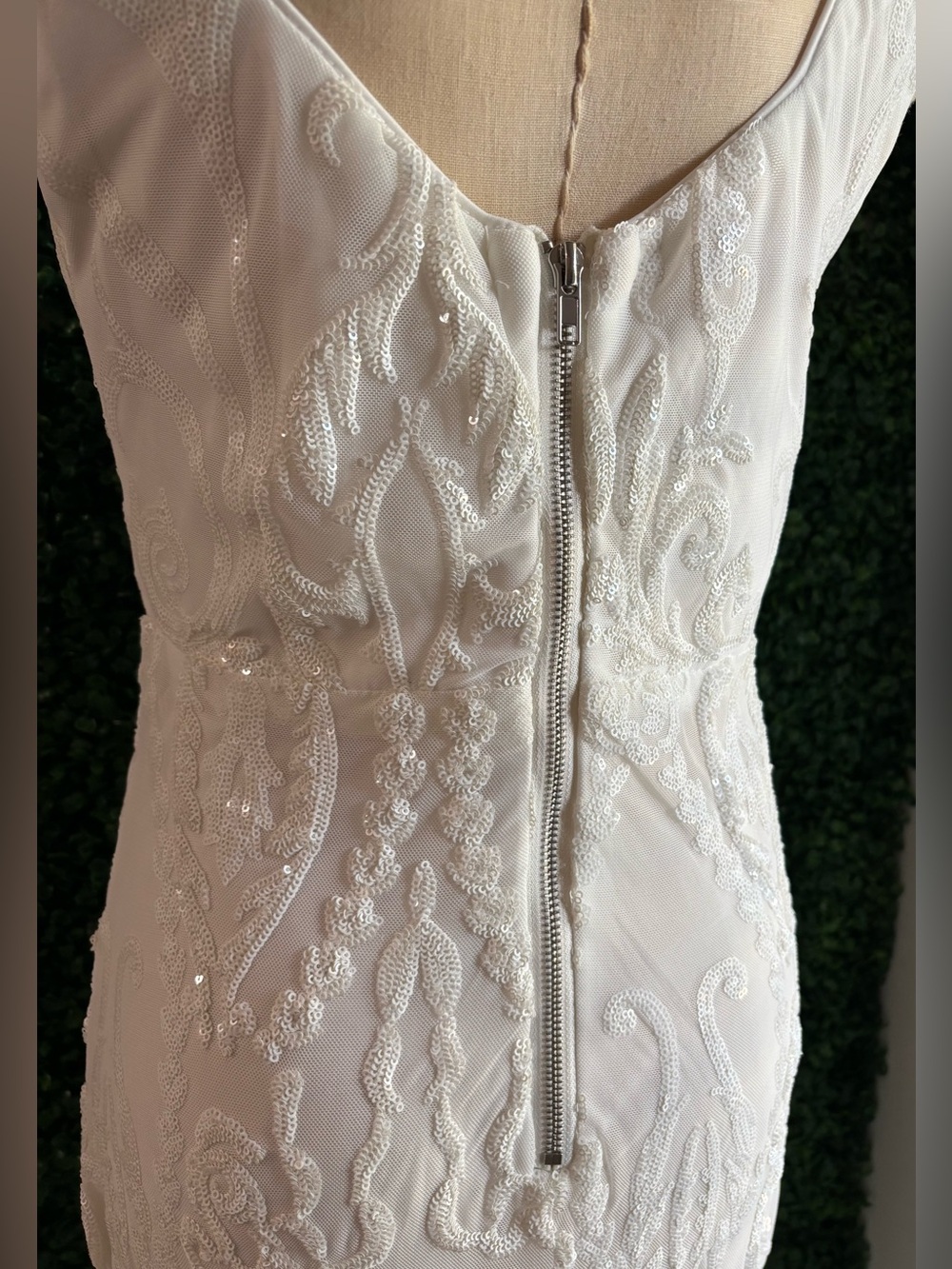 Beaded XL Ivory Mermaid Wedding Dress Art Deco Embroidered Lace Bridal Gown - Picture 6 of 9
